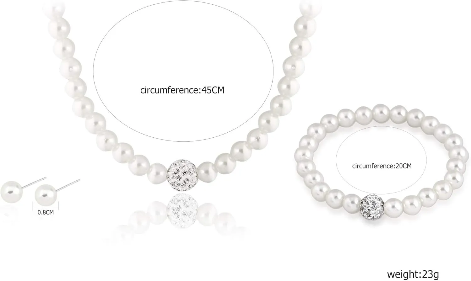 CSIYANJRY99 Pearl Necklace and Earring Set Faux Pearl Jewelry Sets for Women Imitation Beaded Pearl Necklace Bracelet Stud Earrings for Women