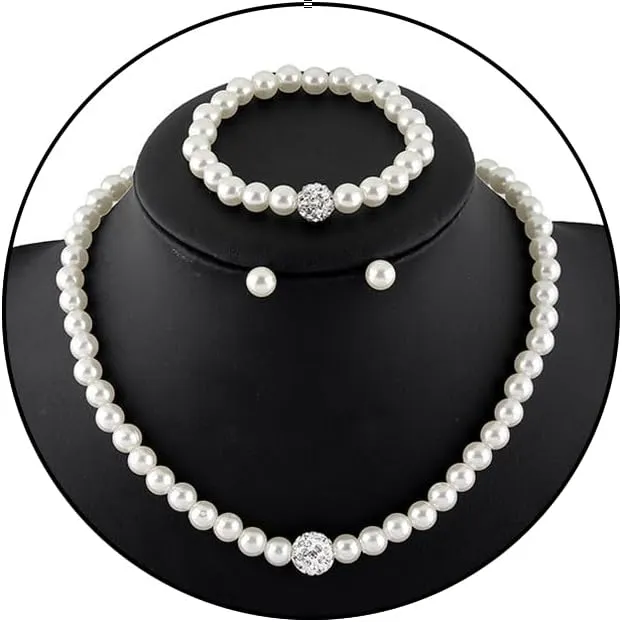 CSIYANJRY99 Pearl Necklace and Earring Set Faux Pearl Jewelry Sets for Women Imitation Beaded Pearl Necklace Bracelet Stud Earrings for Women
