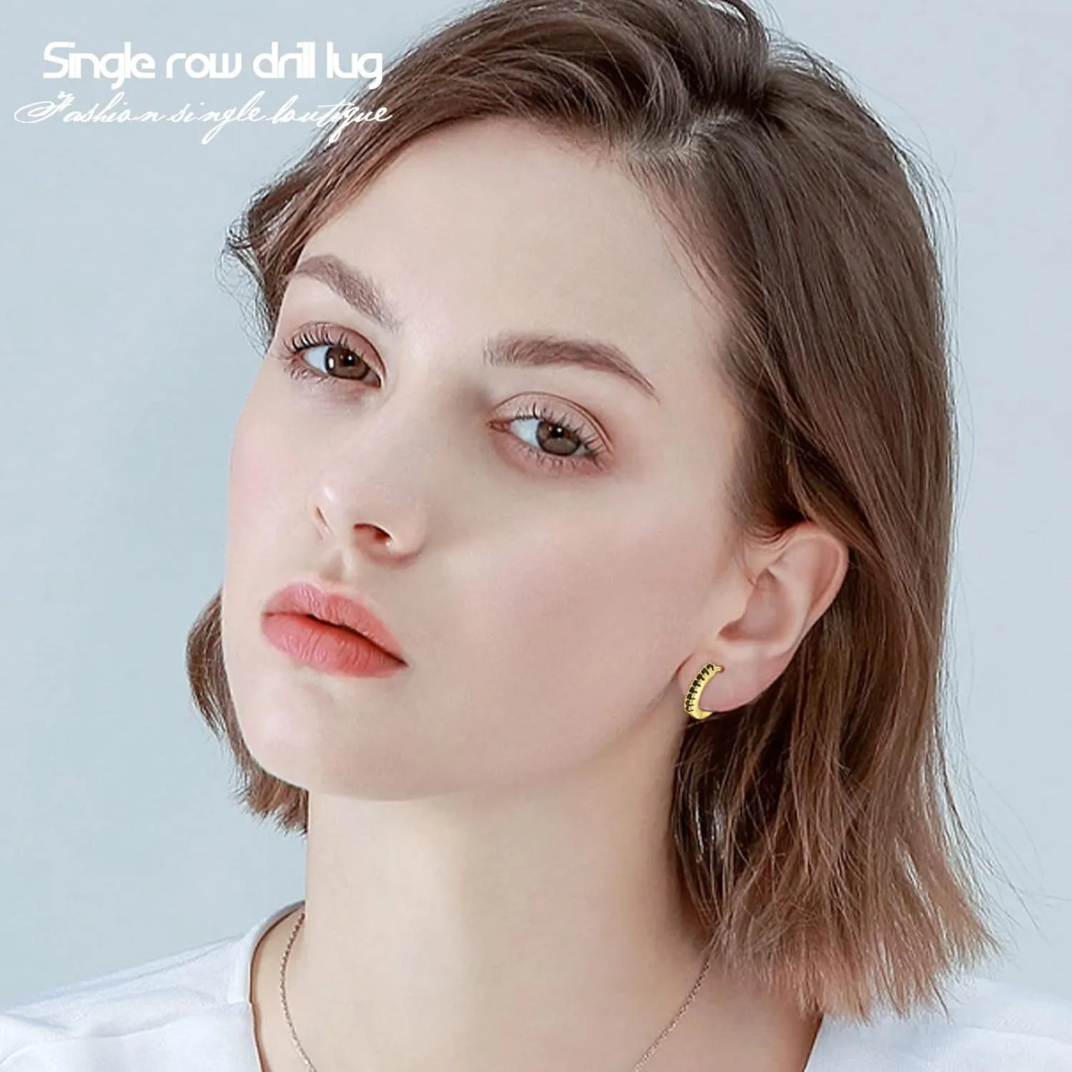 Cubic Zirconia Huggie Hoop Earrings for Women, 8mm Tiny Mini Small Hoop Earrings, Hypoallergenic 14K Gold Plated Cartilage Piercing Earrings (Gold, Black CZ)