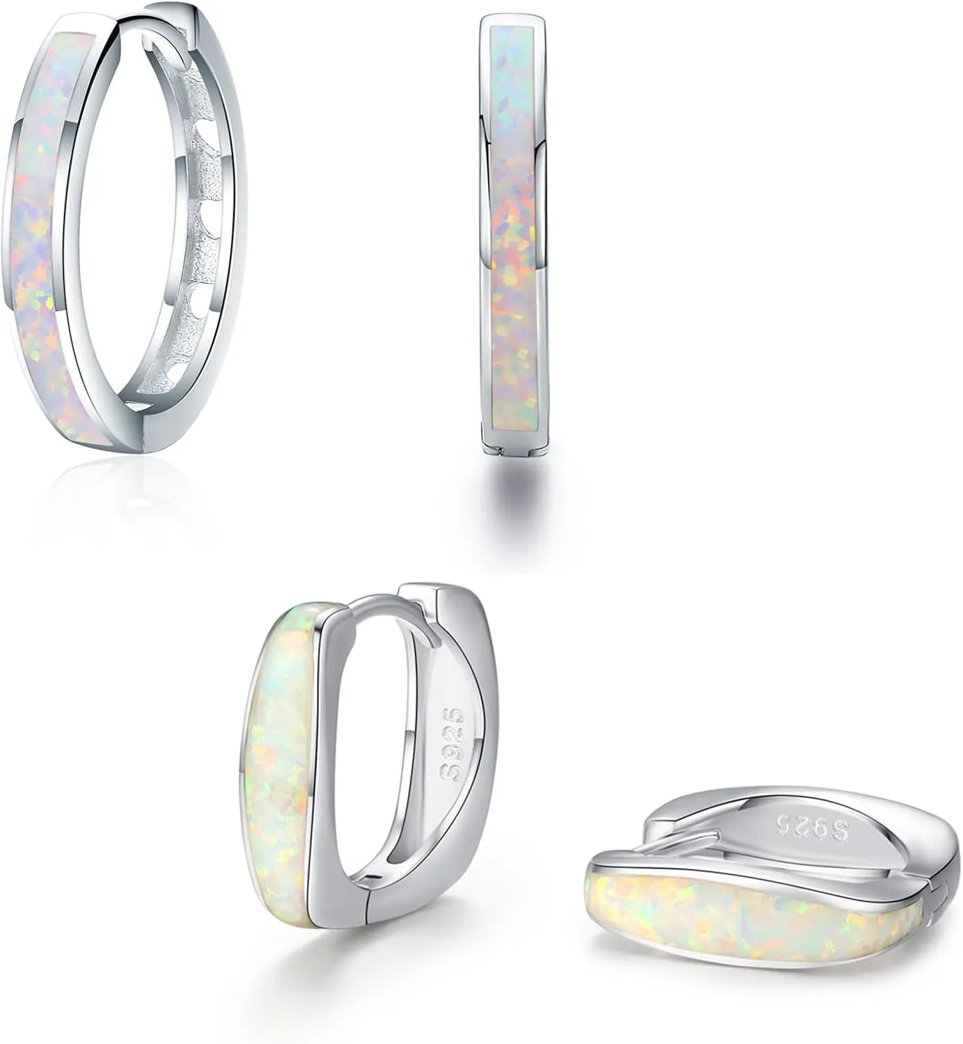 CUOKA MIRACLE Hoop Earrings for Women Hinged Huggie Earrings Simulated Opal Earrings Hypoallergenic Earrings for Sensitive Ears 925 Sterling Silver Earrings for Women