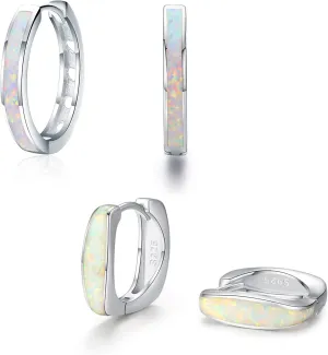 CUOKA MIRACLE Hoop Earrings for Women Hinged Huggie Earrings Simulated Opal Earrings Hypoallergenic Earrings for Sensitive Ears 925 Sterling Silver Earrings for Women