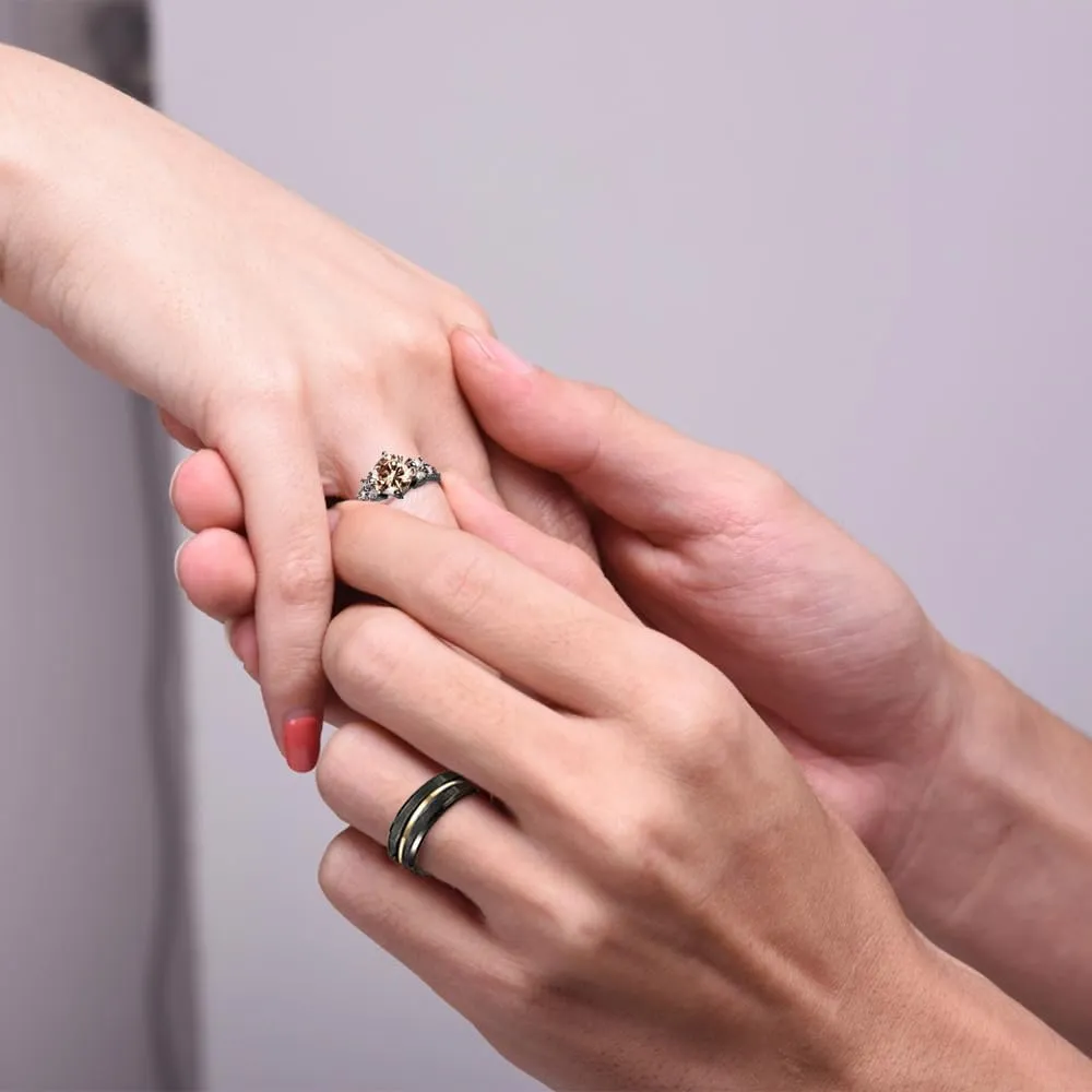 Custom Engraved Couple Rings Set Promise Rings for Him and Her Purple Matching Wedding Rings Inlaid with green,red and blue outer circle Central groove Men Wedding Band CZ Engagement Ring for Women