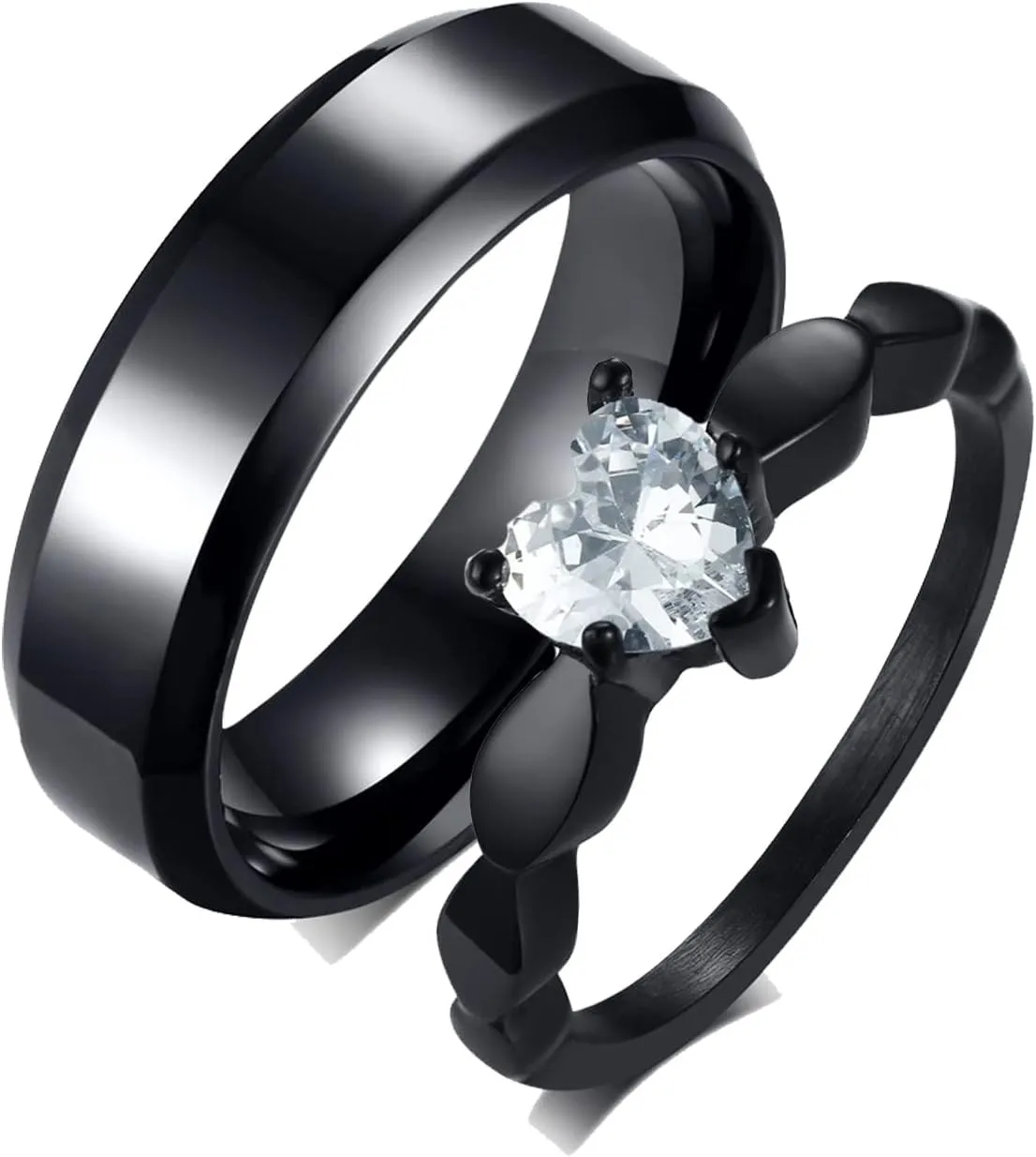 Custom Rings for Couples Stainless Steel, Marry Rings for Couples Size 6-12 Black Ring 6MM Heart Zirconia