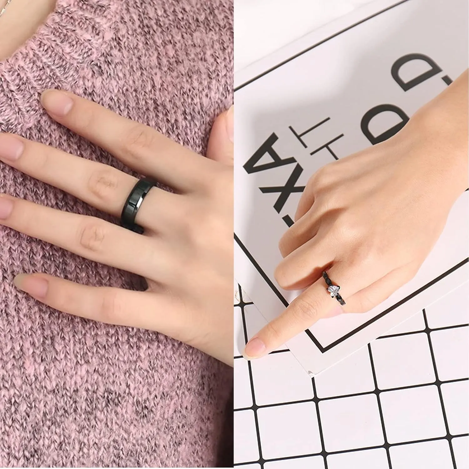 Custom Rings for Couples Stainless Steel, Marry Rings for Couples Size 6-12 Black Ring 6MM Heart Zirconia