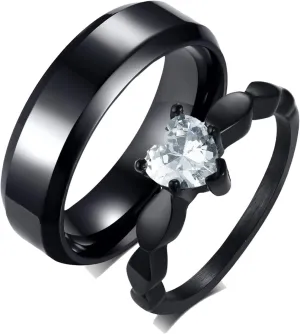 Custom Rings for Couples Stainless Steel, Marry Rings for Couples Size 6-12 Black Ring 6MM Heart Zirconia