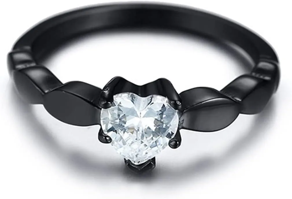 Custom Rings for Couples Stainless Steel, Marry Rings for Couples Size 6-12 Black Ring 6MM Heart Zirconia