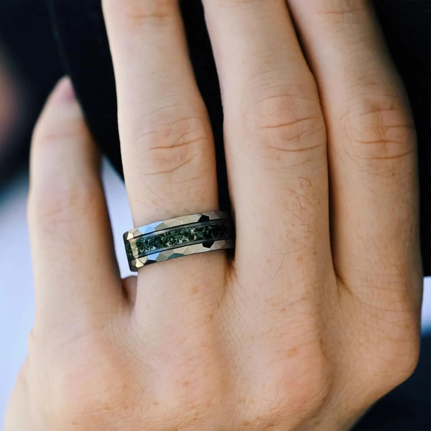 Customized Moss Agate Couple Rings - 925 Sterling Silver Moss Agate Engagement & Promise Rings - Green Couple Rings Set - Anniversary & Wedding Gifts