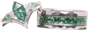 Customized Moss Agate Couple Rings - 925 Sterling Silver Moss Agate Engagement & Promise Rings - Green Couple Rings Set - Anniversary & Wedding Gifts