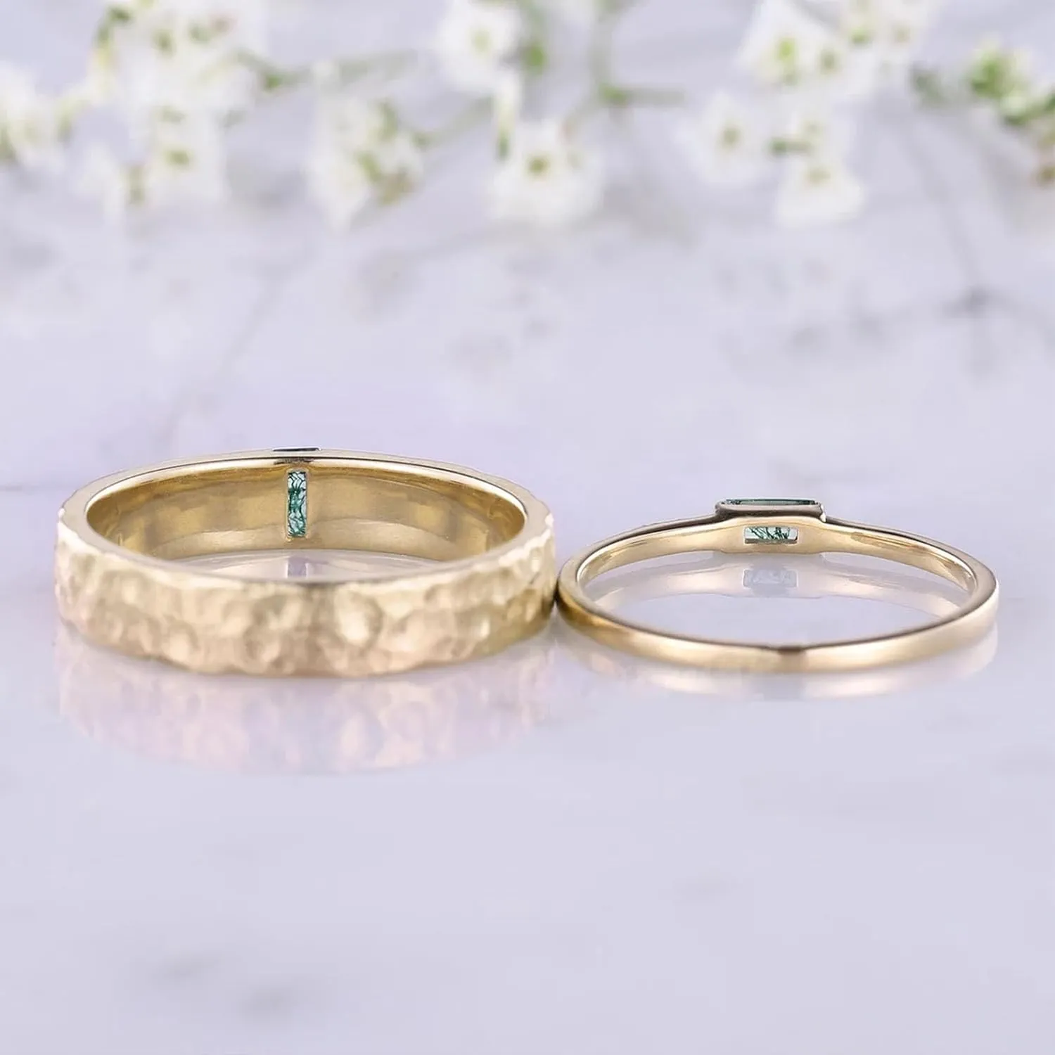Customized Moss Agate Couple Rings - 925 Sterling Silver Moss Agate Engagement & Promise Rings - Green Couple Rings Set - Anniversary & Wedding Gifts