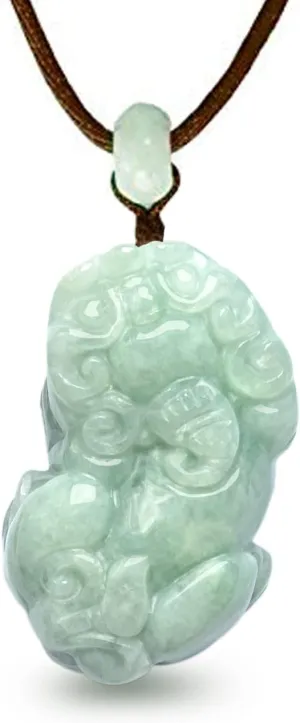 Dahlia Fortune Pixiu Jade Necklace, Real Grade A Certified Burma Jadeite Pi Yao, Adjustable Cord