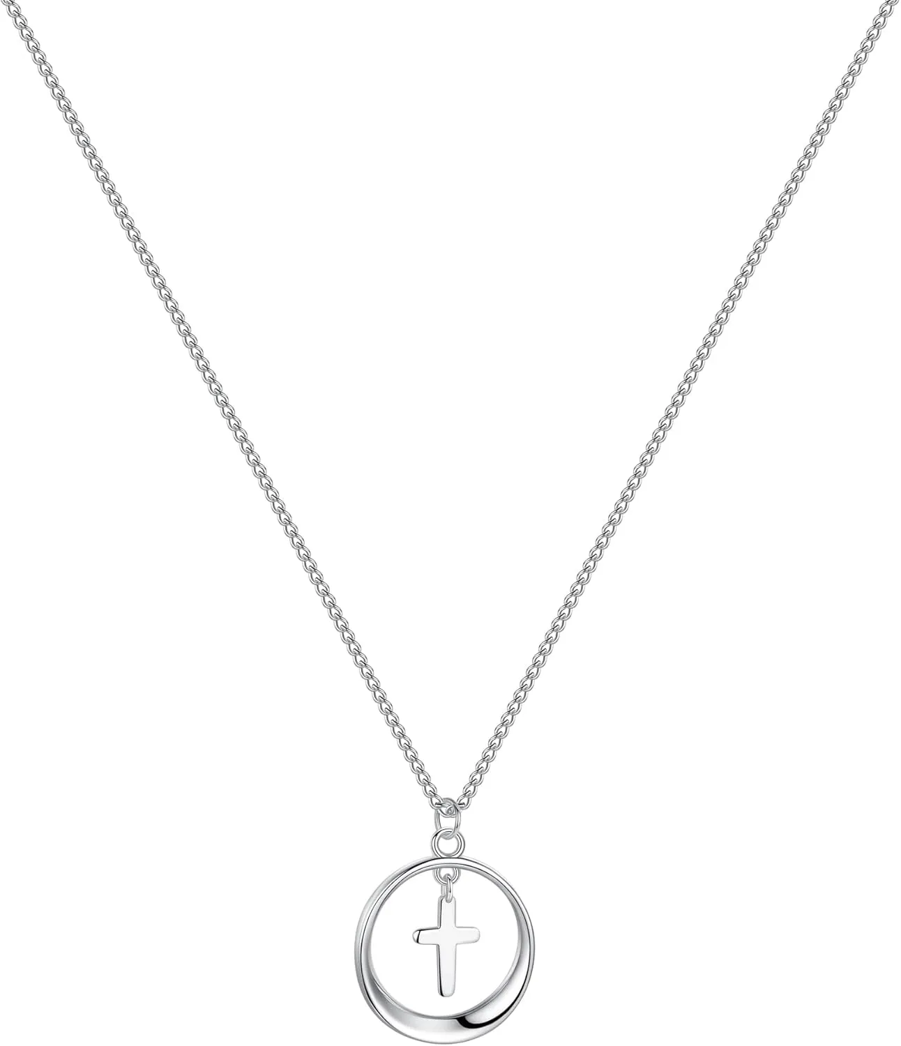 Dainty 925 Sterling Silver Cross Necklace for Women, Trendy Womens Cross Necklace for Girls Simple Silver Pendant Link Chains for Teen Girls Birthday Jewelry Gifts