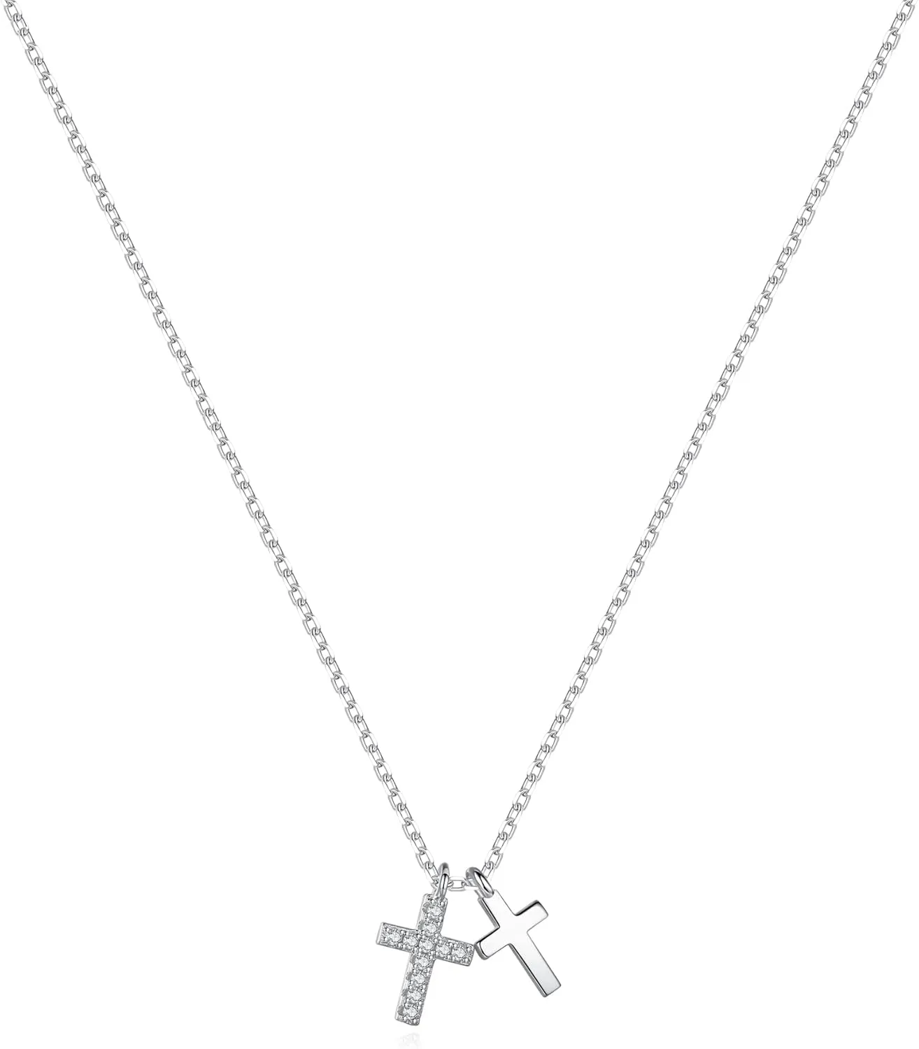 Dainty 925 Sterling Silver Cross Necklace for Women, Trendy Womens Cross Necklace for Girls Simple Silver Pendant Link Chains for Teen Girls Birthday Jewelry Gifts