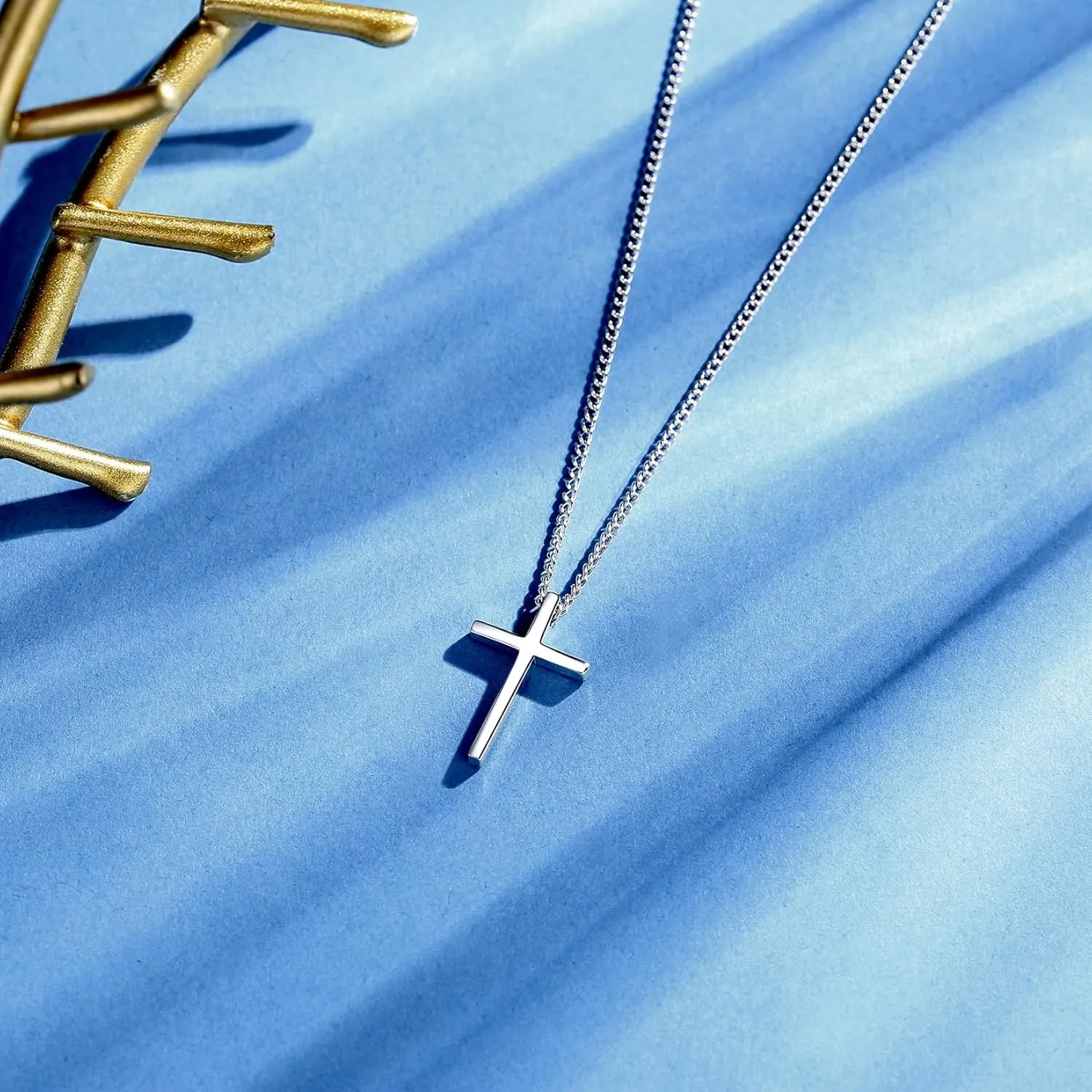 Dainty 925 Sterling Silver Cross Necklace for Women, Trendy Womens Cross Necklace for Girls Simple Silver Pendant Link Chains for Teen Girls Birthday Jewelry Gifts