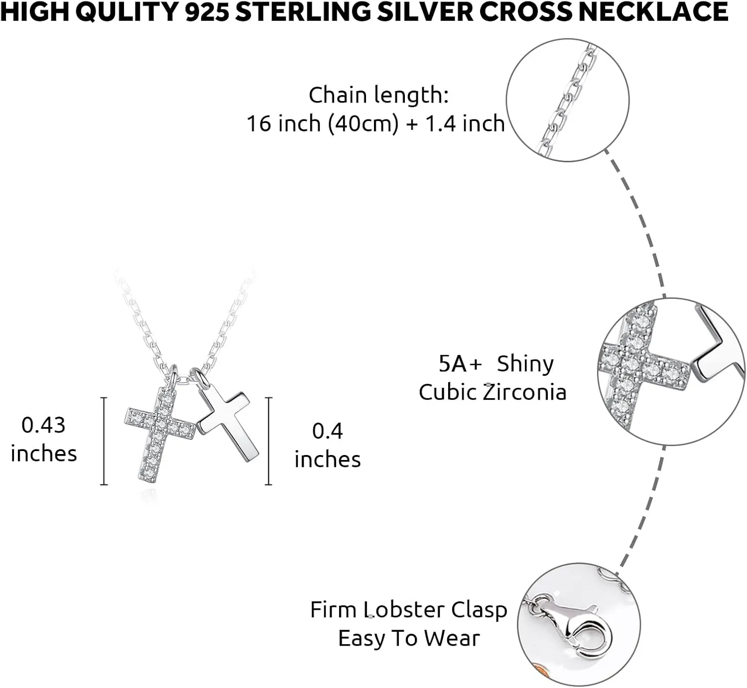 Dainty 925 Sterling Silver Cross Necklace for Women, Trendy Womens Cross Necklace for Girls Simple Silver Pendant Link Chains for Teen Girls Birthday Jewelry Gifts