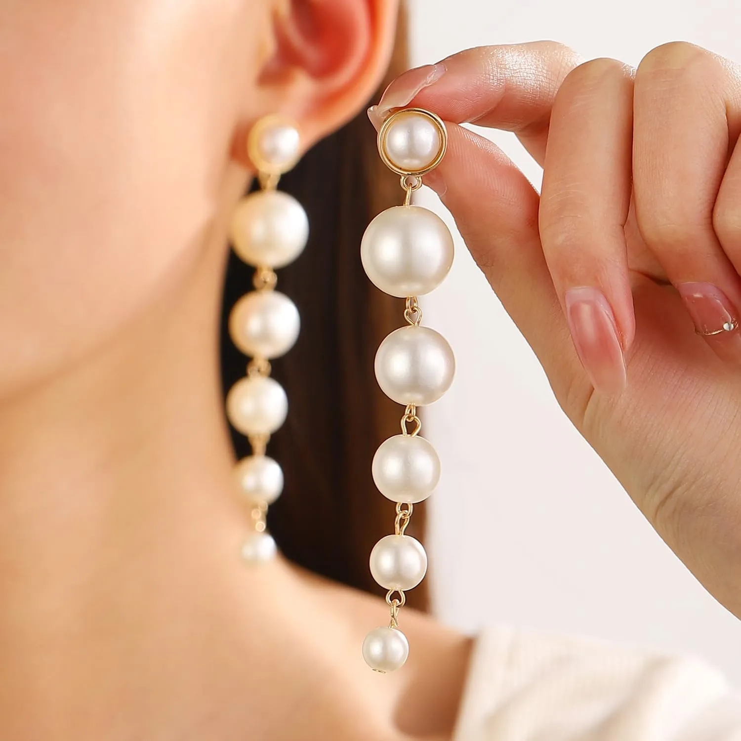Dainty Boho Pearl Tassel Earrings - Wedding Pearl Chain Earrings for Women