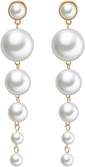 Dainty Boho Pearl Tassel Earrings - Wedding Pearl Chain Earrings for Women