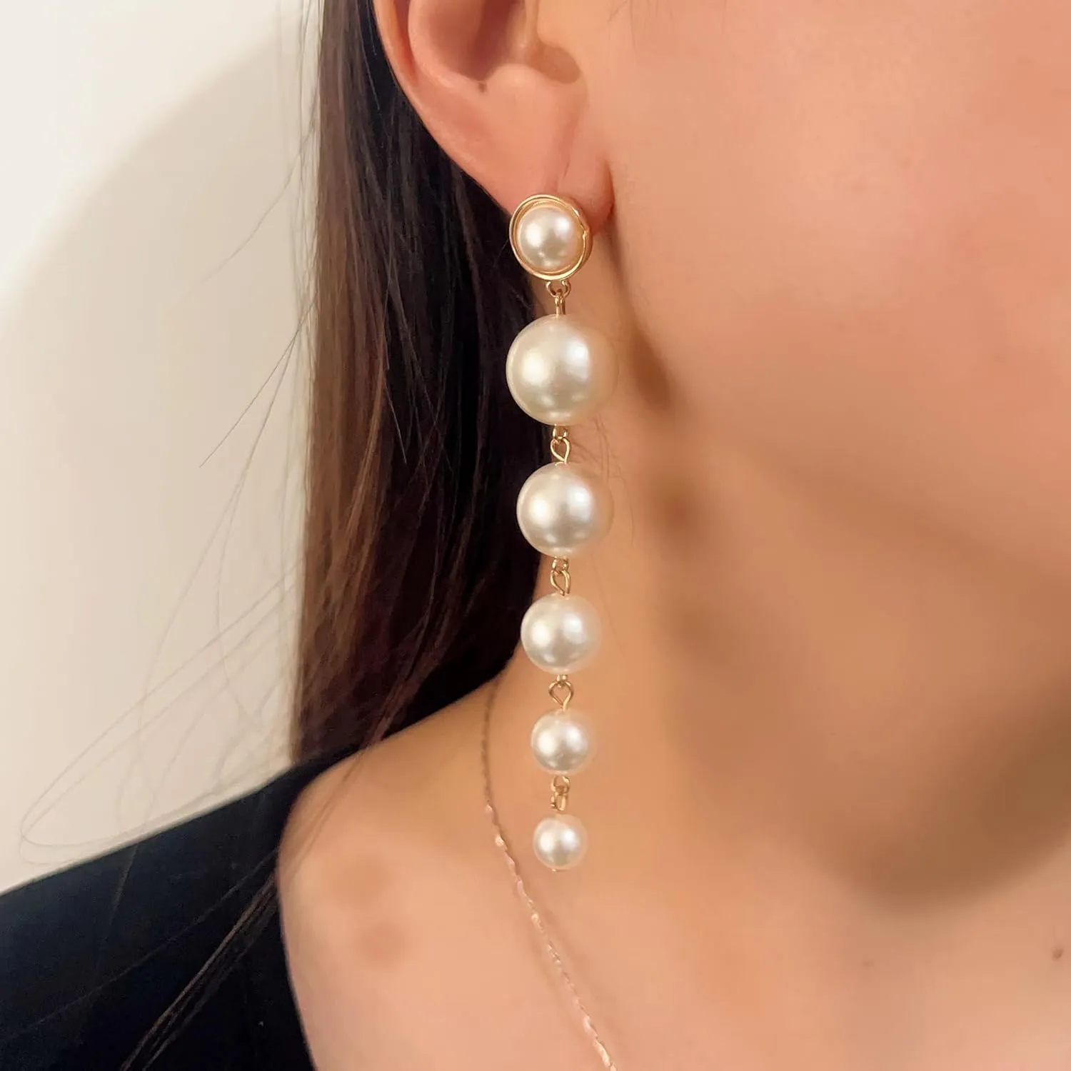Dainty Boho Pearl Tassel Earrings - Wedding Pearl Chain Earrings for Women