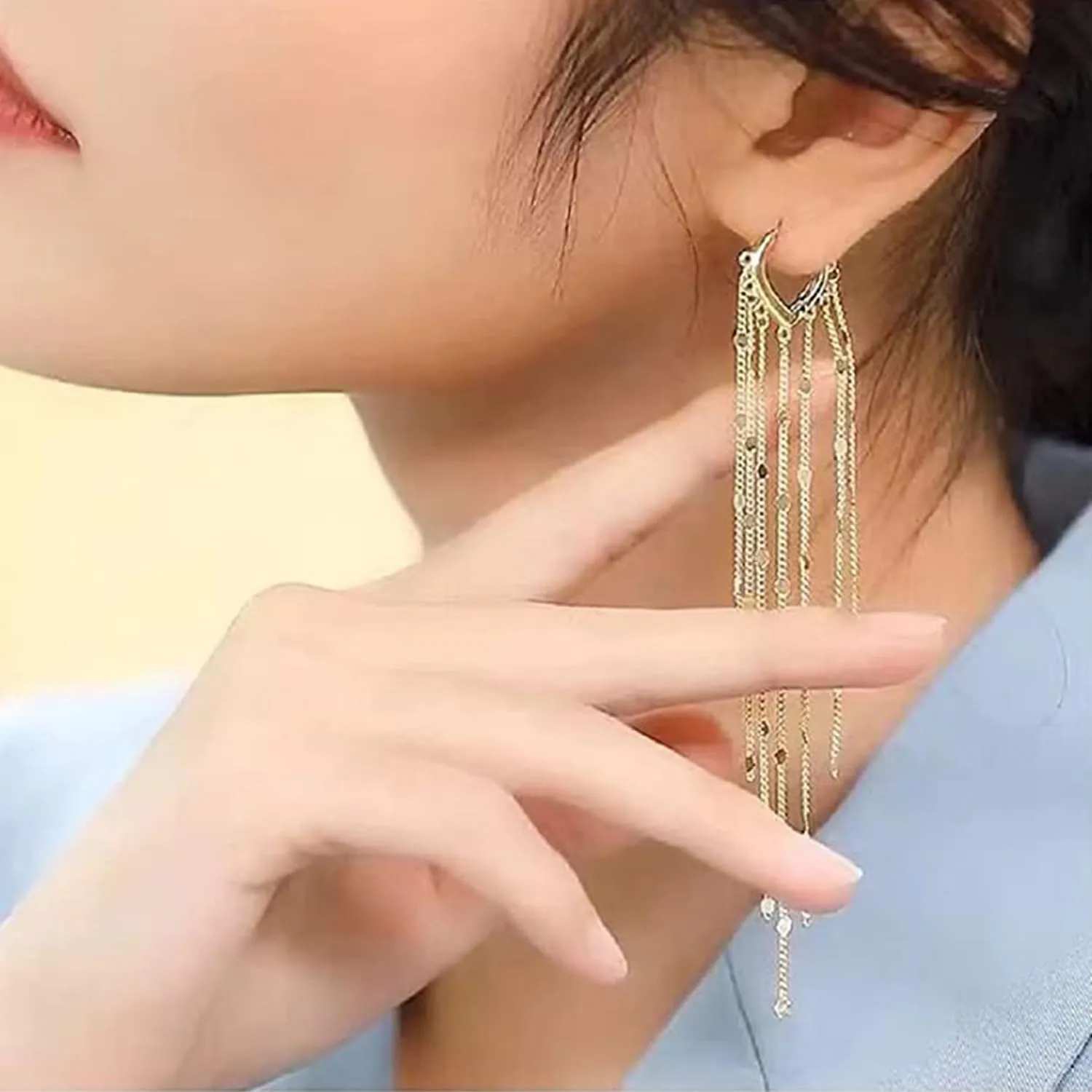 Dainty Long Tassel Earrings for Women Long Fringe Linear Earrings Sequin Tassel Earrings Gold Chain Dangle Earrings Wedding Bridesmaid Prom Earrings Jewelry Gifts for Women