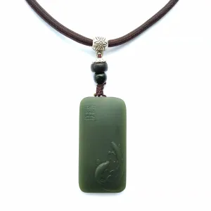 Dark Green Hetian Jade Pisces Pendant Necklace Pure Natural Carving Amulet