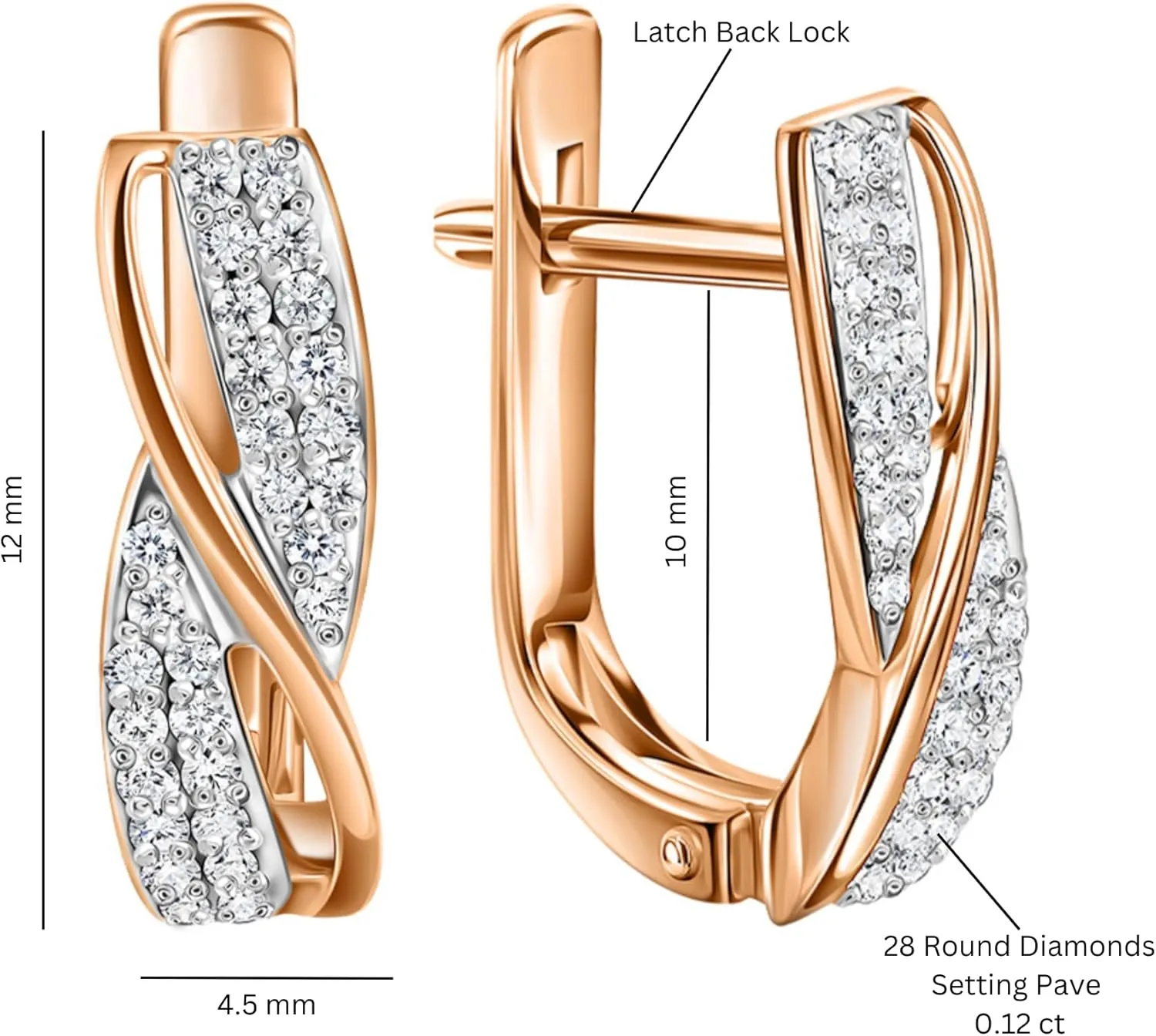 Diamond Crossover Hoop Earrings, Natural Diamond (0.24) Huggies Hoop Earrings 14K Gold, Small Gold Hoops, Gift For Her.
