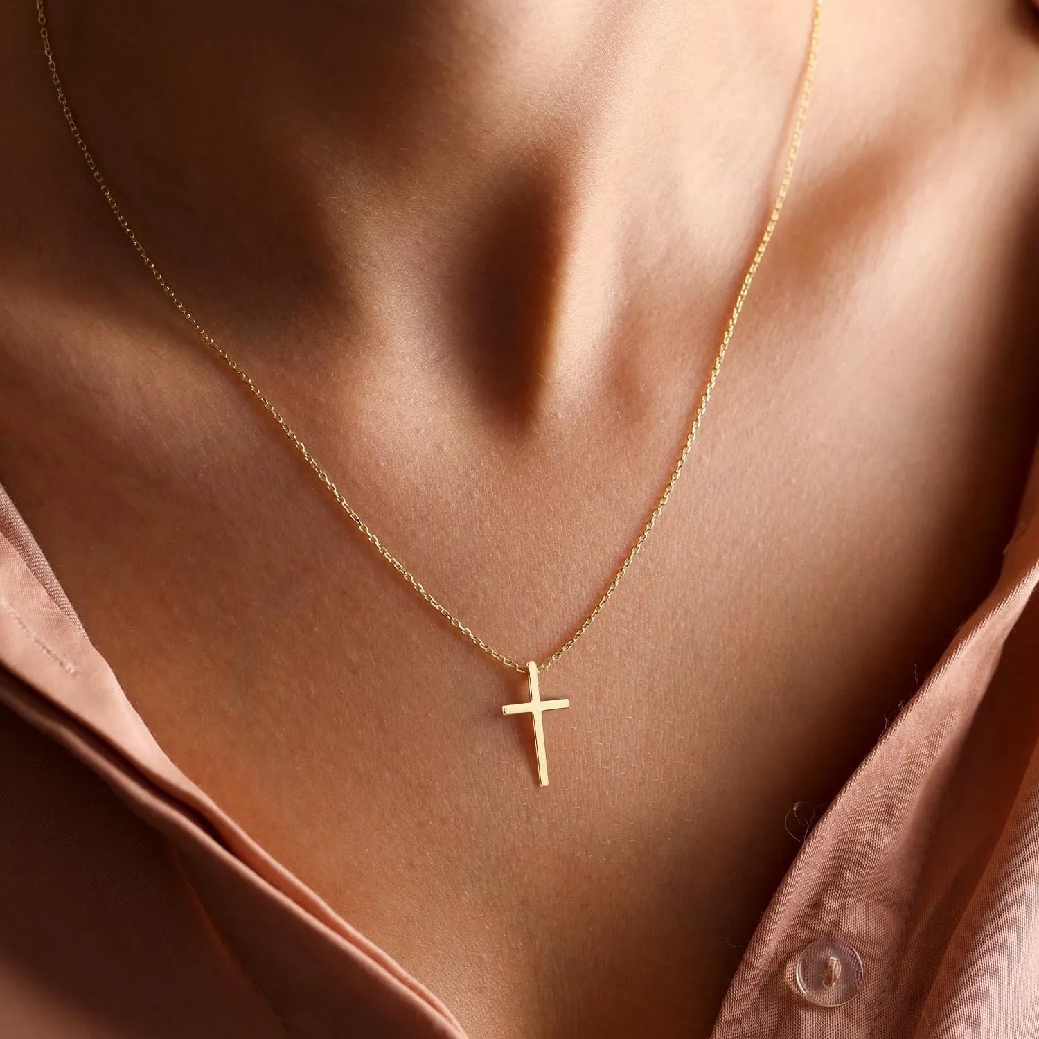 DIBOLA Cross Necklace for Women, 14K Real Gold Plated Tiny Small Cross Necklace Simple Dainty Cross Pendant Necklace Cute Layered CZ Cross Necklace Gold Chain Choker Necklaces Set for Womens Trendy Jewelry Gifts