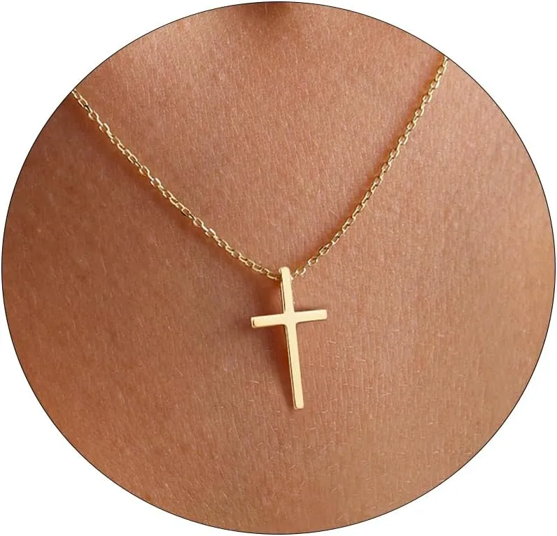 DIBOLA Cross Necklace for Women, 14K Real Gold Plated Tiny Small Cross Necklace Simple Dainty Cross Pendant Necklace Cute Layered CZ Cross Necklace Gold Chain Choker Necklaces Set for Womens Trendy Jewelry Gifts