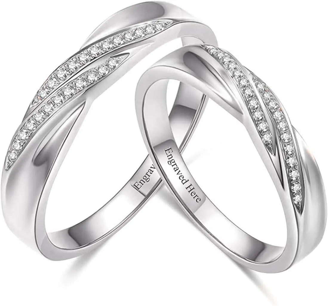 DIYA Personalized Moissanite Couple Rings Set 925 Sterling Silver Anniversary Rings for Couple Moissanite Wedding Eternity Band Rings Engagement Valentine's Day Christmas Gifts for Him and Her