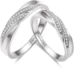 DIYA Personalized Moissanite Couple Rings Set 925 Sterling Silver Anniversary Rings for Couple Moissanite Wedding Eternity Band Rings Engagement Valentine's Day Christmas Gifts for Him and Her