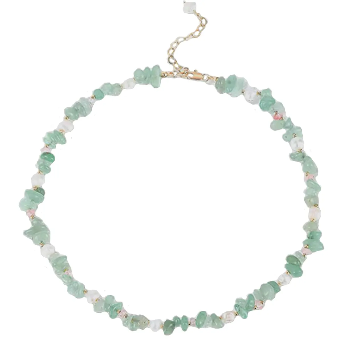 Dongling Aventurine Green Jade Choker Pearl Necklace Gold Plated Pink Crystal Chain Natural Gemstone Jewelry Birthday Gift for Her 18inch