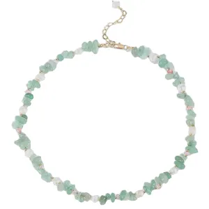 Dongling Aventurine Green Jade Choker Pearl Necklace Gold Plated Pink Crystal Chain Natural Gemstone Jewelry Birthday Gift for Her 18inch