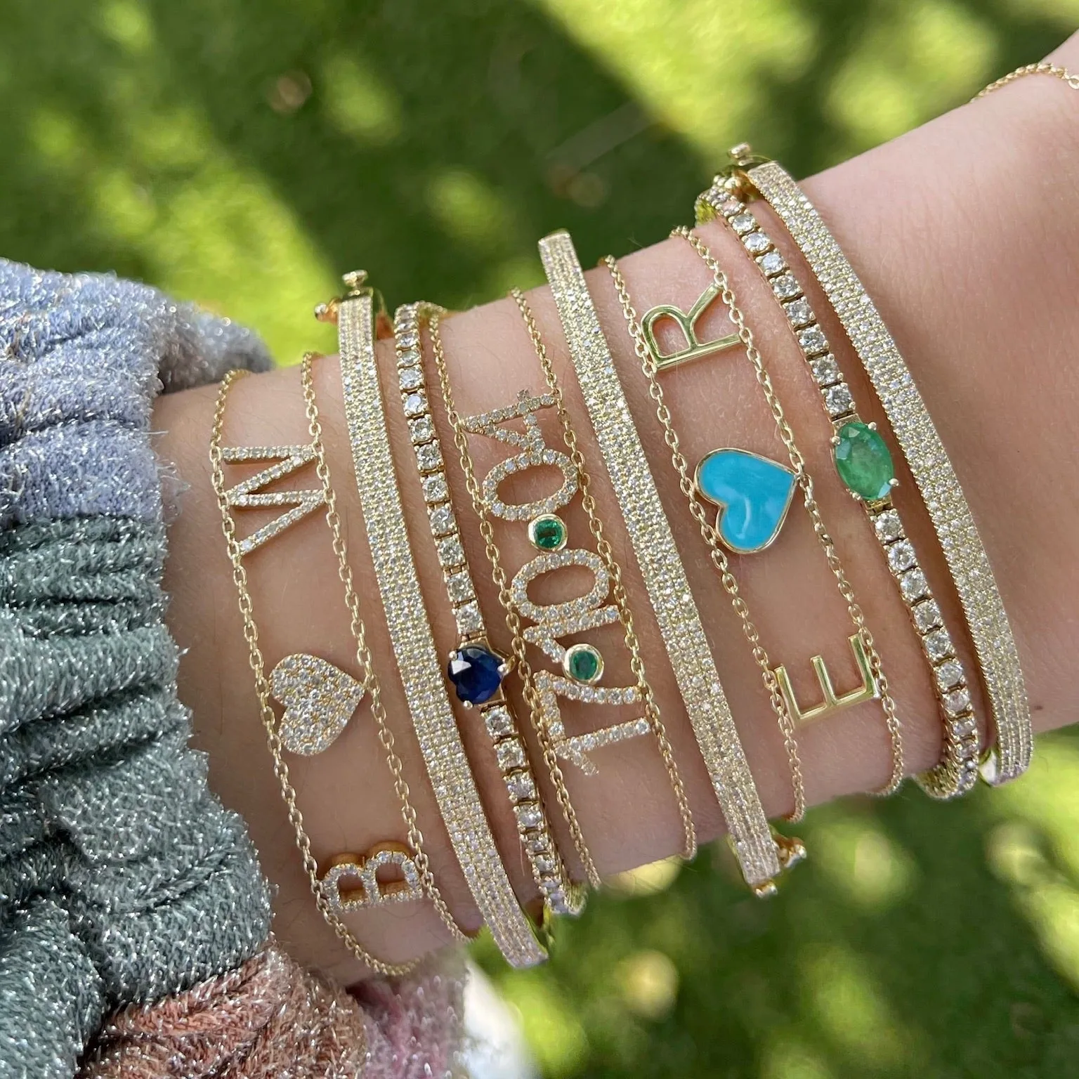 Double Chain Diamond Initials Center Charm Bracelet
