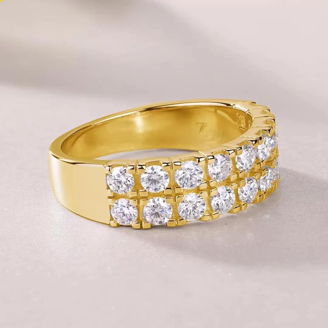 Double Row Moissanite Wedding Bands for Women | Lab Grown 1.08Ct Moissanite Diamond | S925 Sterling Silver & 18k Gold Plated Engagement Rings for Women | Moissanite Ring