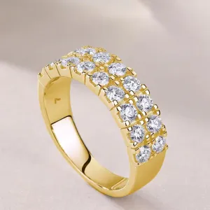 Double Row Moissanite Wedding Bands for Women | Lab Grown 1.08Ct Moissanite Diamond | S925 Sterling Silver & 18k Gold Plated Engagement Rings for Women | Moissanite Ring