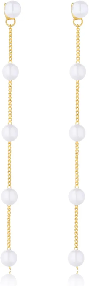 Drop Pearl Earrings, Long Tassel Pearl Chain Stud Earrings, Hypoallergenic, Wedding Earrings for Women