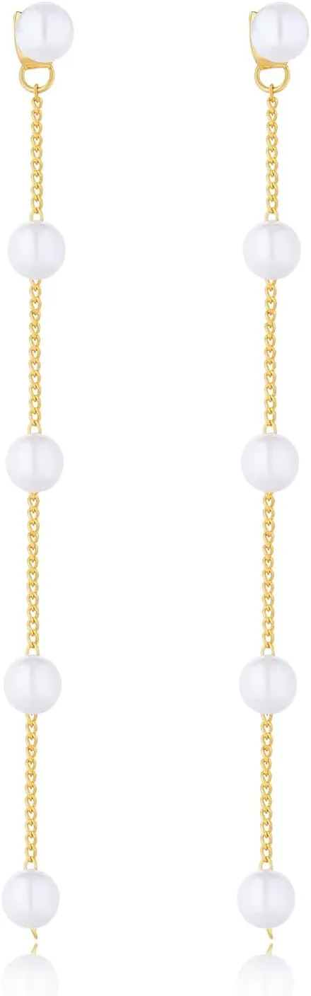 Drop Pearl Earrings, Long Tassel Pearl Chain Stud Earrings, Hypoallergenic, Wedding Earrings for Women