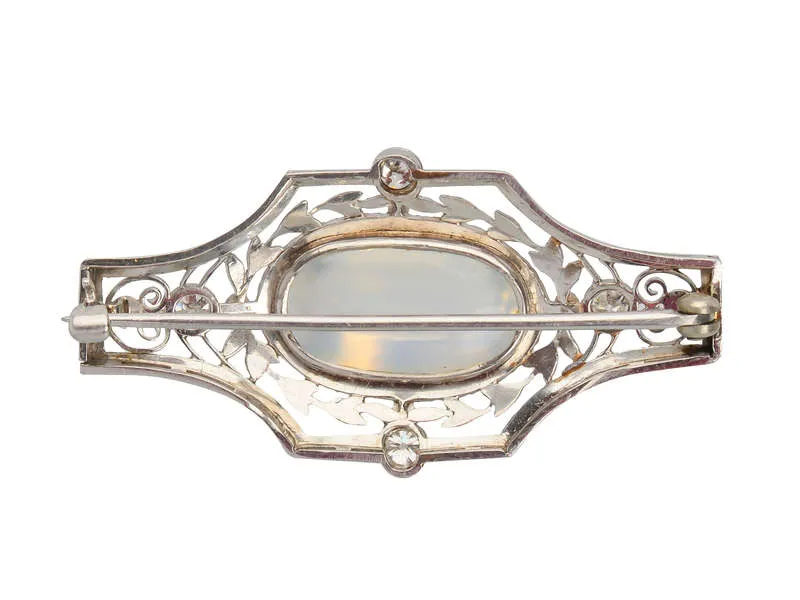 Edwardian Blue Moonstone Platinum Diamond Brooch