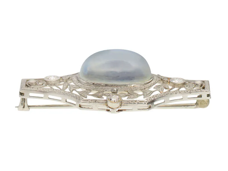 Edwardian Blue Moonstone Platinum Diamond Brooch