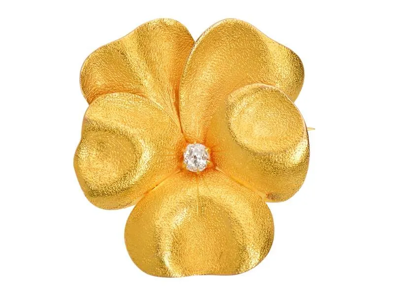 Edwardian Gold Pansy Flower Brooch