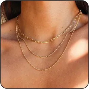 Elegance 11 designs Gold Thin Chain Layered Necklaces For Women Non Tarnish,18k Gold Plated Stainless Steel Dainty Waterproof Gold Necklace Set Stack For Women Gifts Jewelry