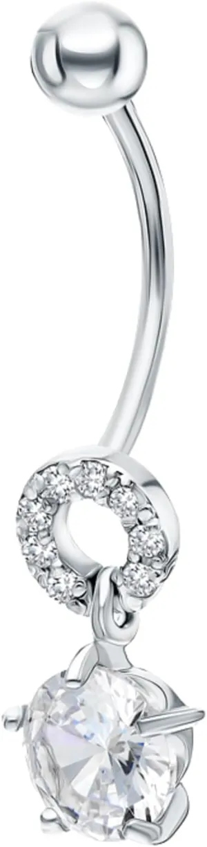Elegant Round Diamond (0.58ct) Drop Sparkle Belly Button Ring -14k Gold Dangle Belly Ring- Gift for her