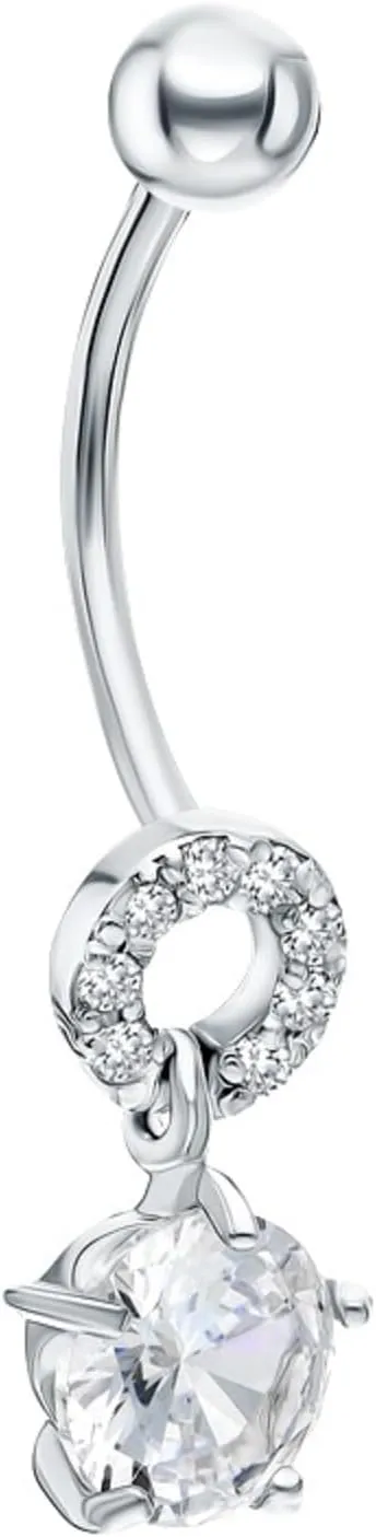 Elegant Round Diamond (0.58ct) Drop Sparkle Belly Button Ring -14k Gold Dangle Belly Ring- Gift for her