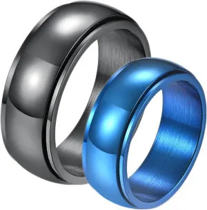 Engagement Ring for Women, Stainless Steel Ring Goth 2PCS Titanium 8mm Spinner Black and Blue Wedding Bands for Couple Engagement Jewelry