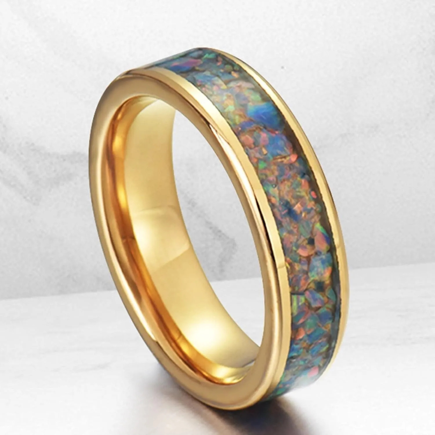 Engagement Rings for Men, Rings for Men Stainless Steel 8mm Gold Ring Inlay Silver Metal Engagement Couple Rings