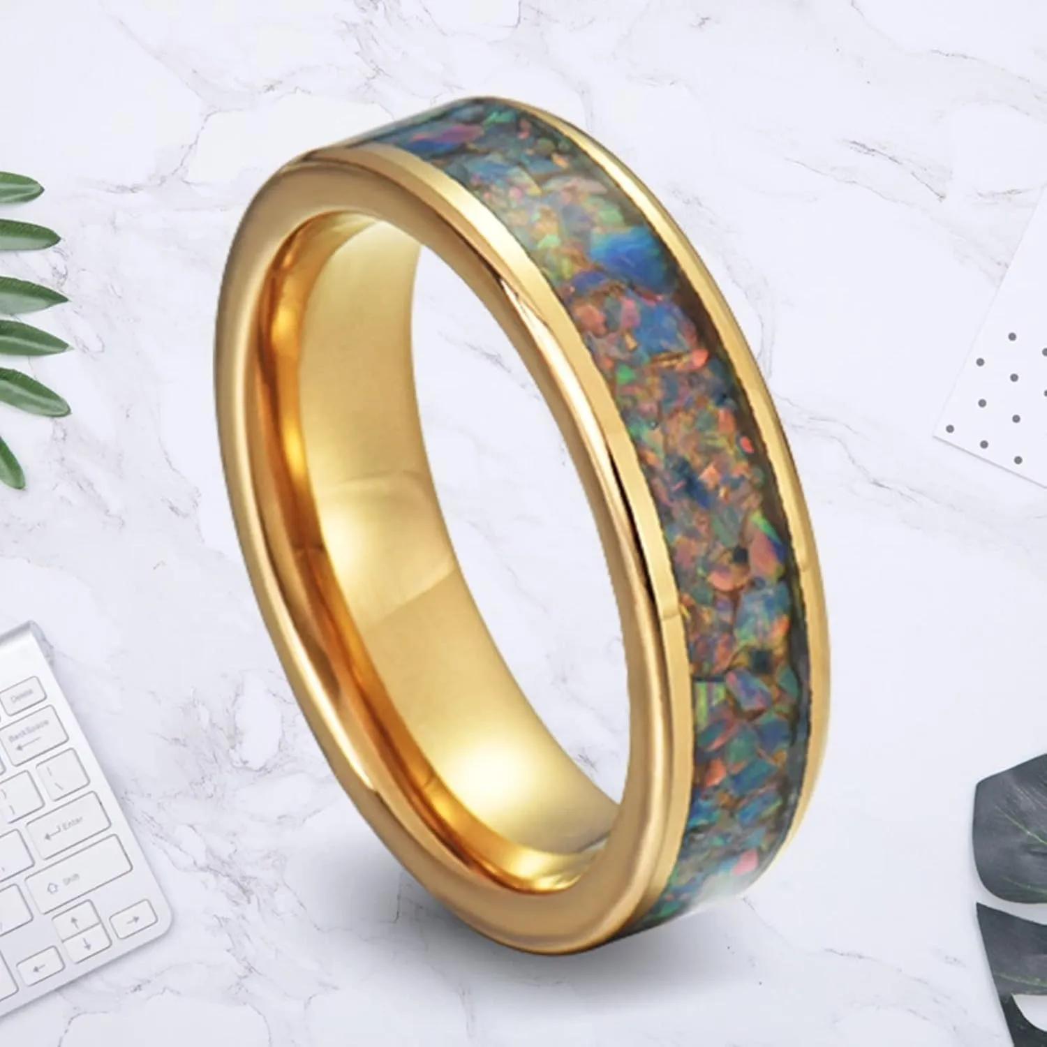 Engagement Rings for Men, Rings for Men Stainless Steel 8mm Gold Ring Inlay Silver Metal Engagement Couple Rings