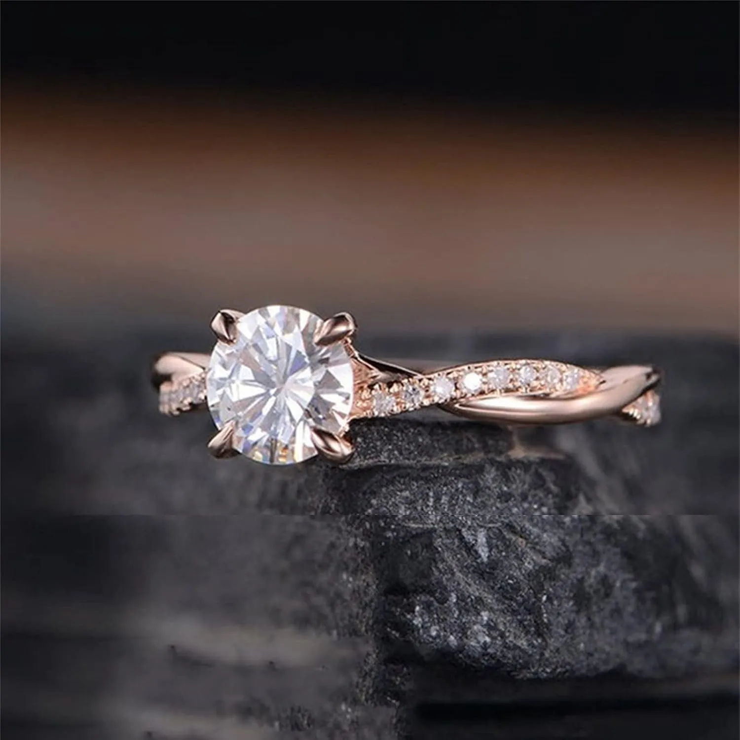 Engagement Rings for Women Twisted Gold Plated Cubic Zirconia Wedding Promise Rings Trendy Jewelry Gift for Mom