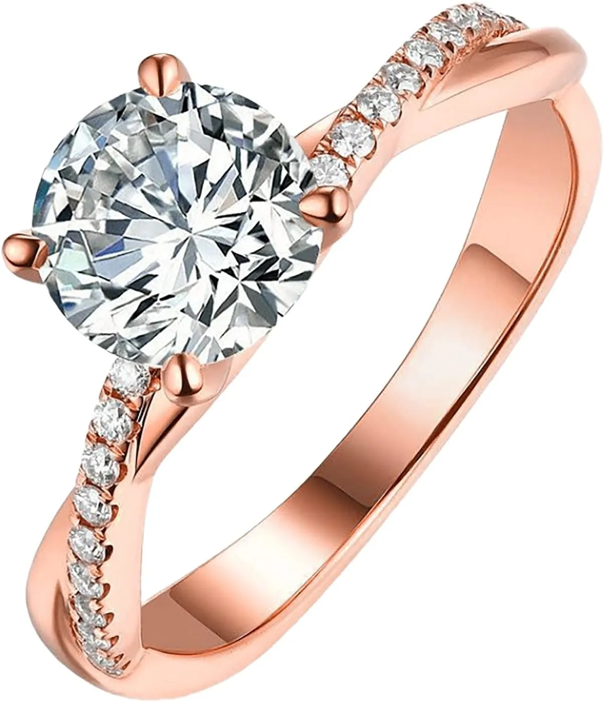Engagement Rings for Women Twisted Gold Plated Cubic Zirconia Wedding Promise Rings Trendy Jewelry Gift for Mom