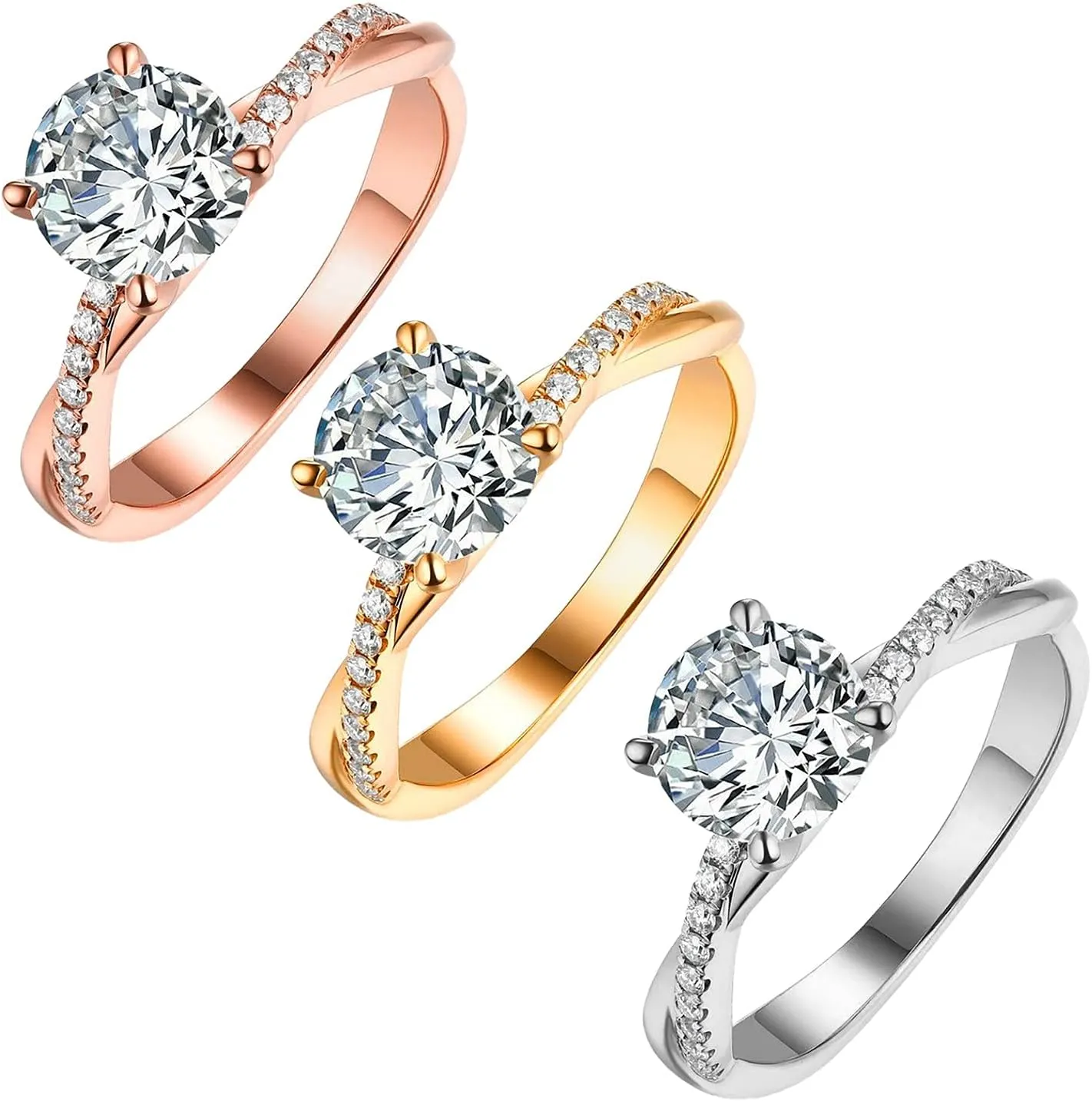 Engagement Rings for Women Twisted Gold Plated Cubic Zirconia Wedding Promise Rings Trendy Jewelry Gift for Mom