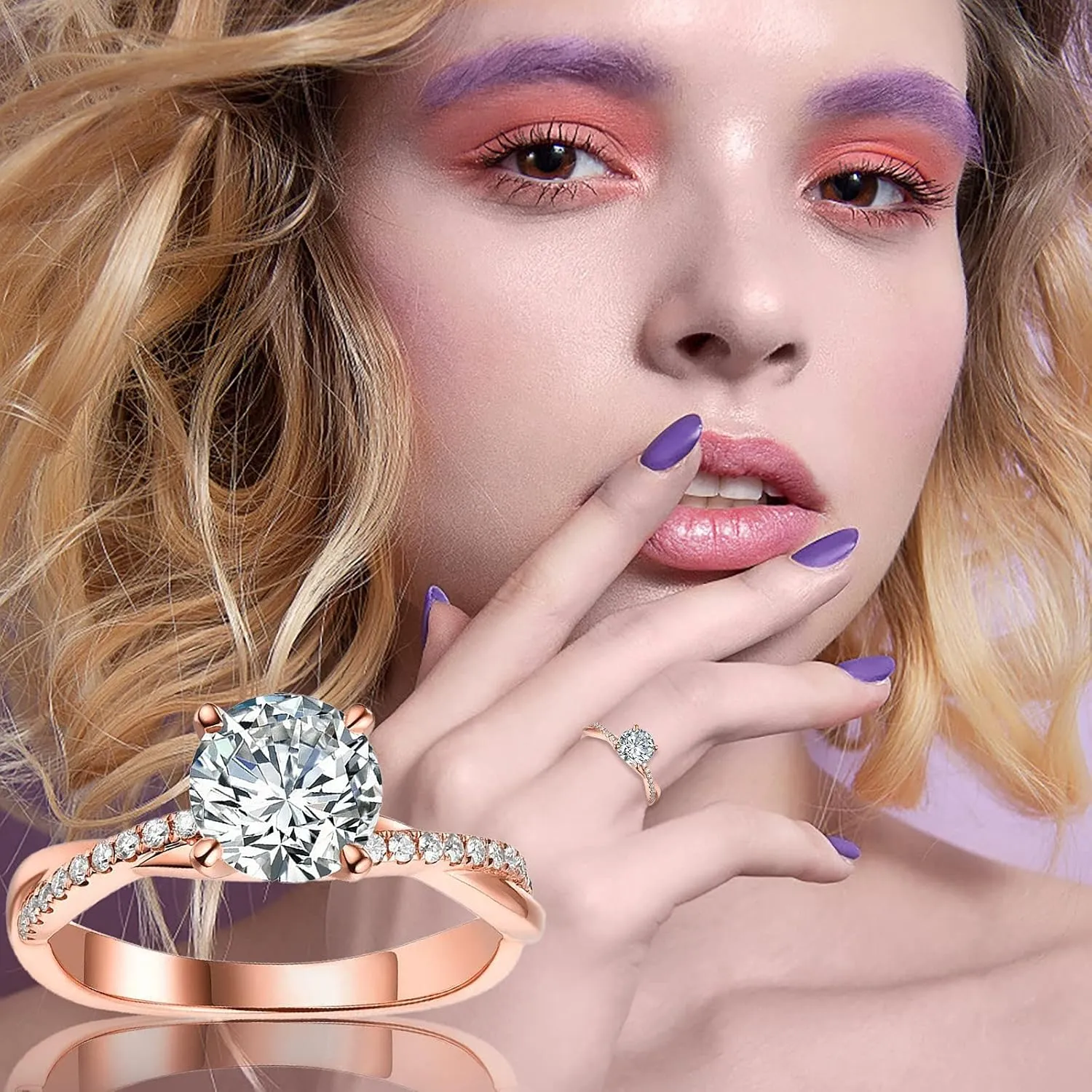 Engagement Rings for Women Twisted Gold Plated Cubic Zirconia Wedding Promise Rings Trendy Jewelry Gift for Mom