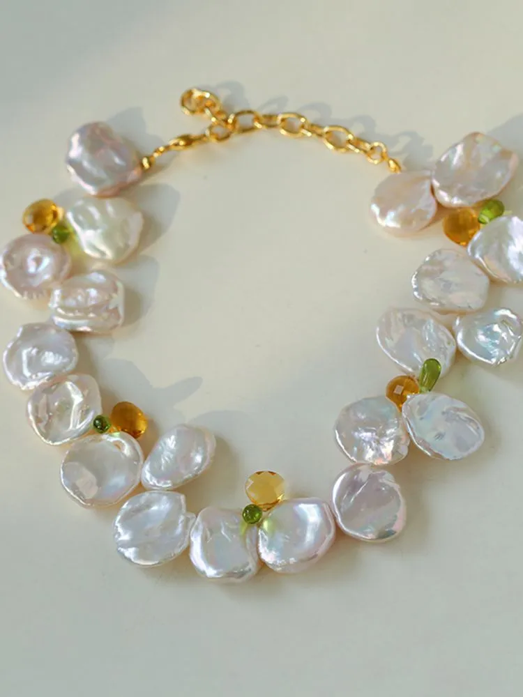 Exaggerated Large Petal Baroque Pearls Necklace