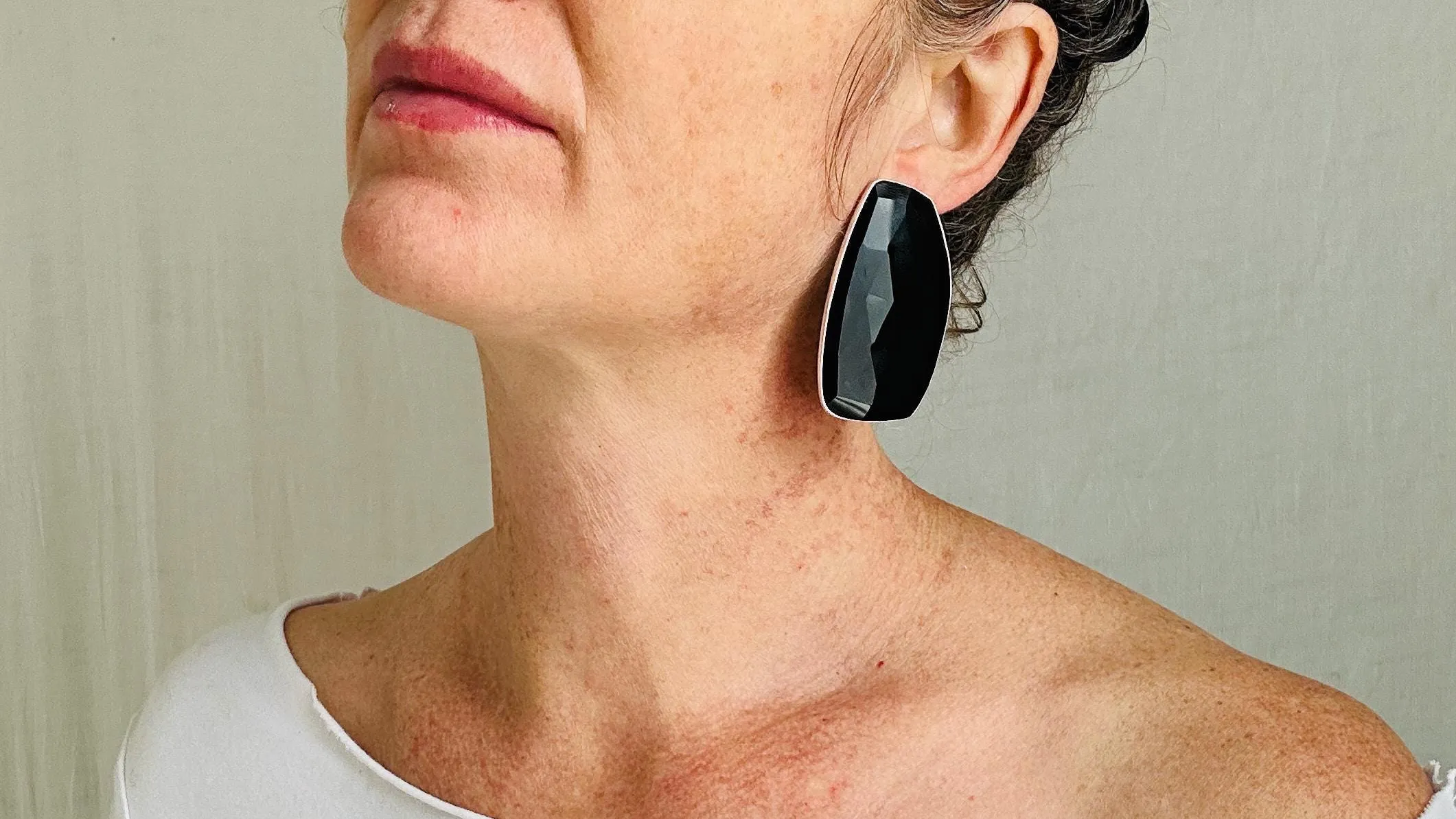 Faceted Oversized Obsidian Earrings. Sterling Silver Posts, One-of-a-Kind. 4162